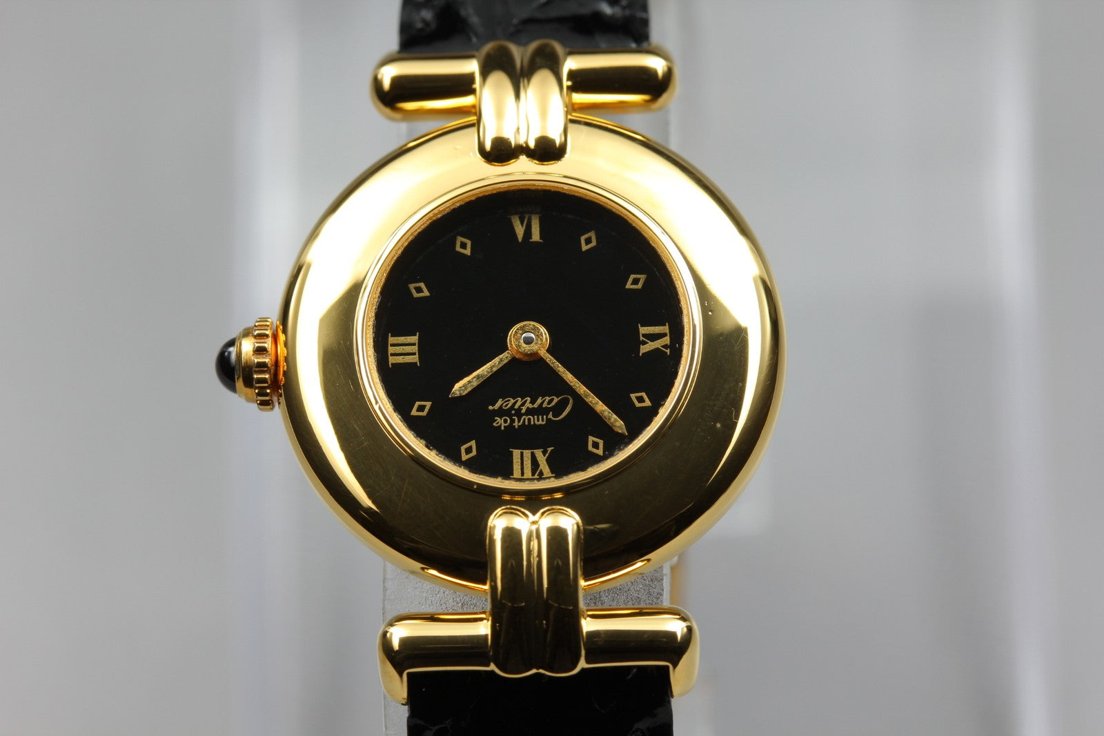 Vintage Cartier Must Colisee Vermeil 590002 Black Gold Women's Qz Watch [Box]