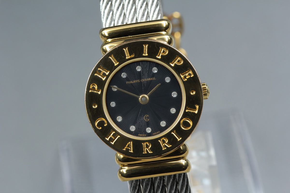 PHILIPPE CHARRIOL St.Tropez Black 12P Stones 7007901 24mm Qz Women's Watch [Box]
