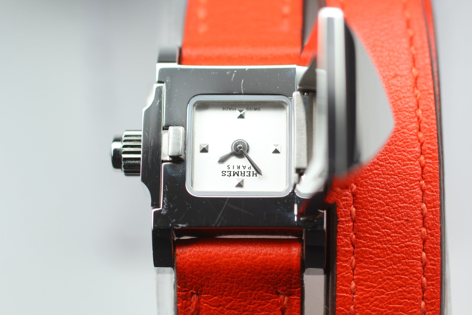 HERMES Medor Double Tour ME2.110 Silver Quartz Ladies Watch 17mm JAPAN Box