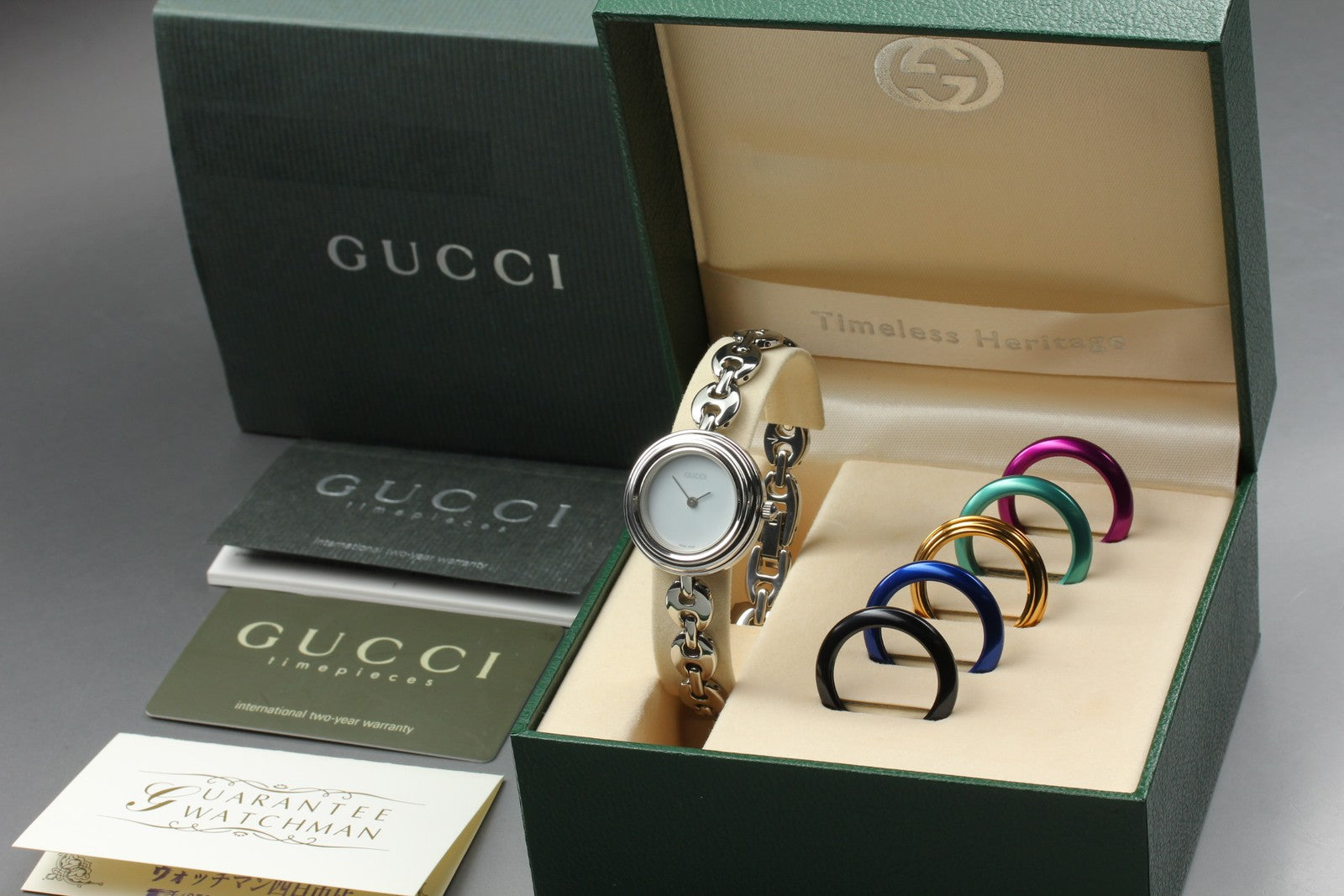 Vintage Gucci Change Bezel 11/12.2L 6 Colors Silver Women's Quartz Watch [w/Box]