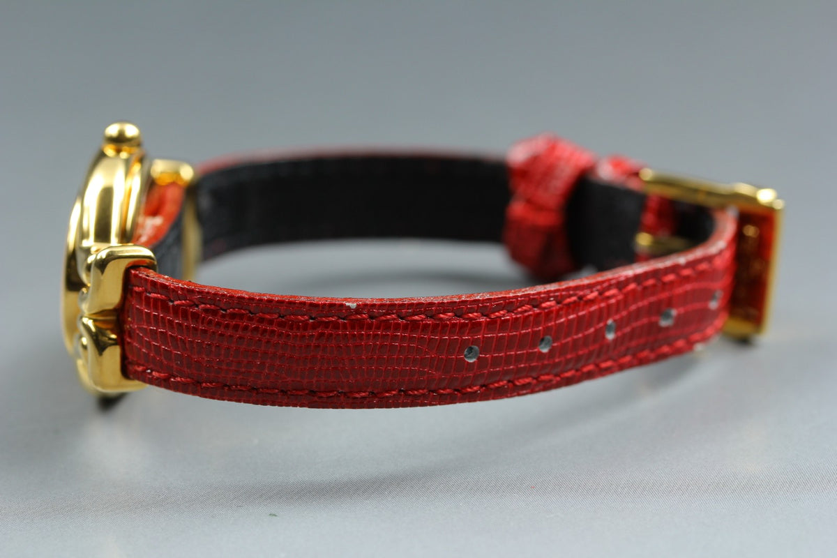 FENDI 640L Chameleon Red Leather Belt Gold 24mm Women's Quartz Watch Vintage