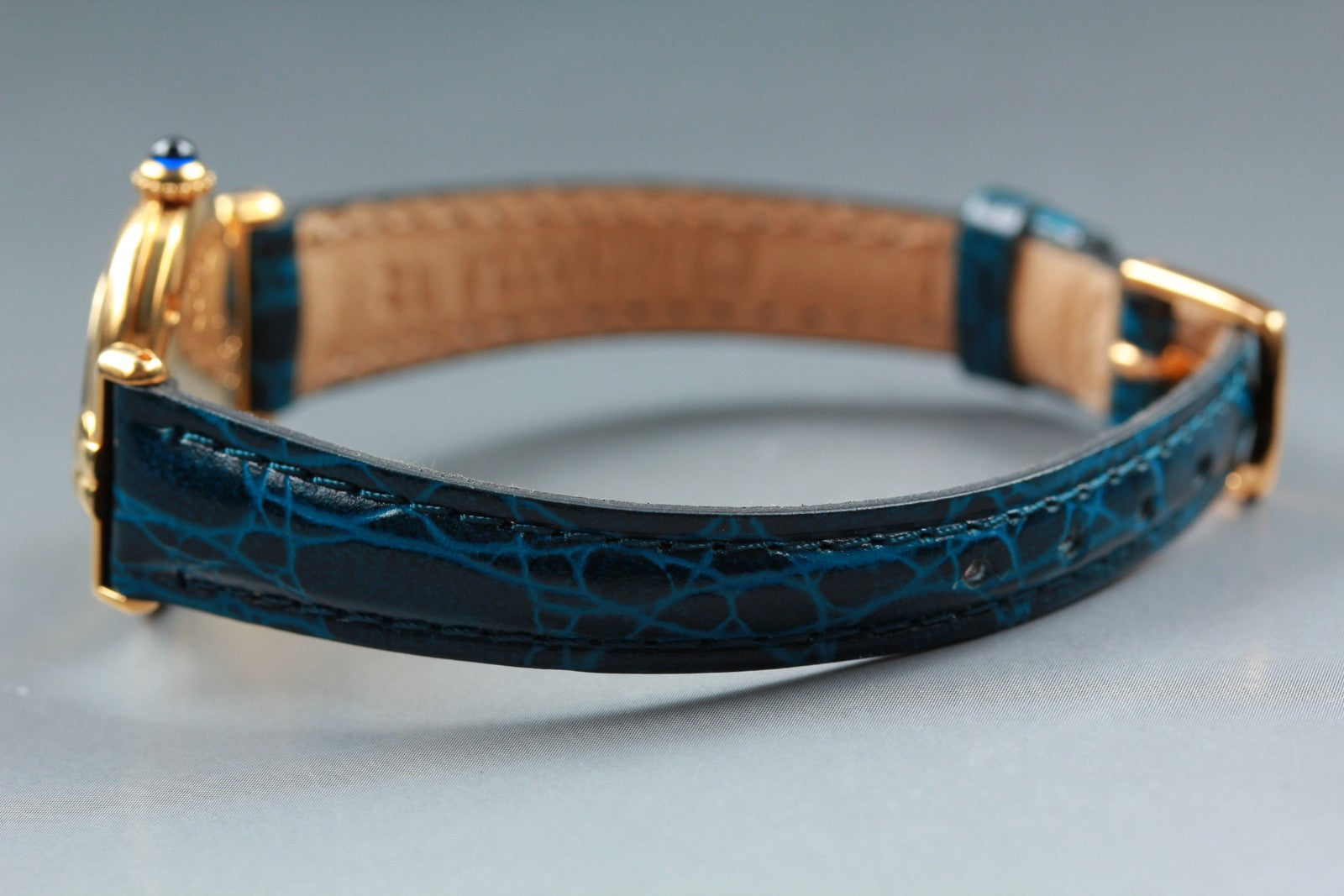 Vintage [Exc+5] Cartier Must Colisee Vermeil 2410 Gold Blue Women's Quartz Watch