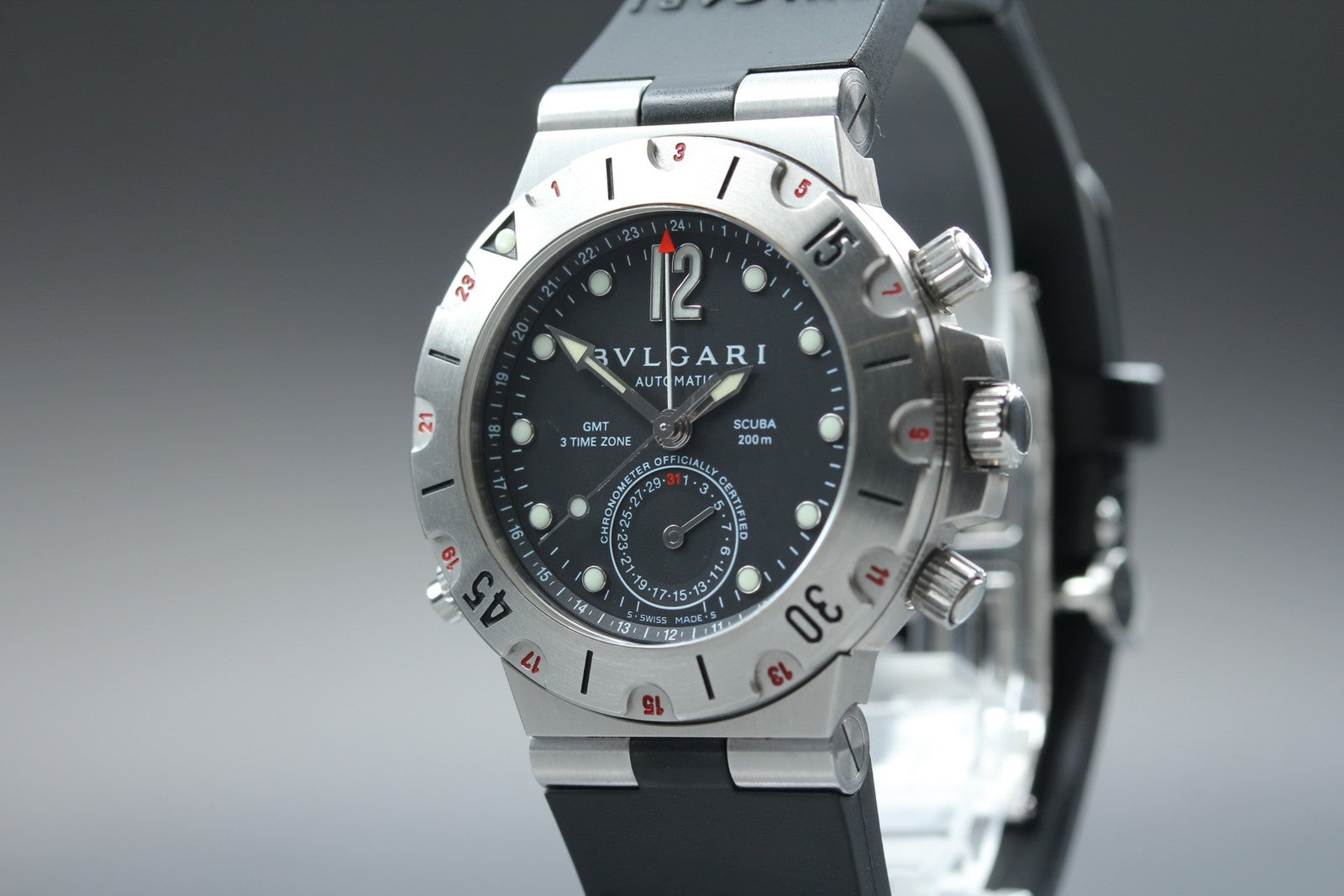 BVLGARI Diagono Scuba Automatic GMT Date Black Dial Men's Watch 38mm JAPAN Box