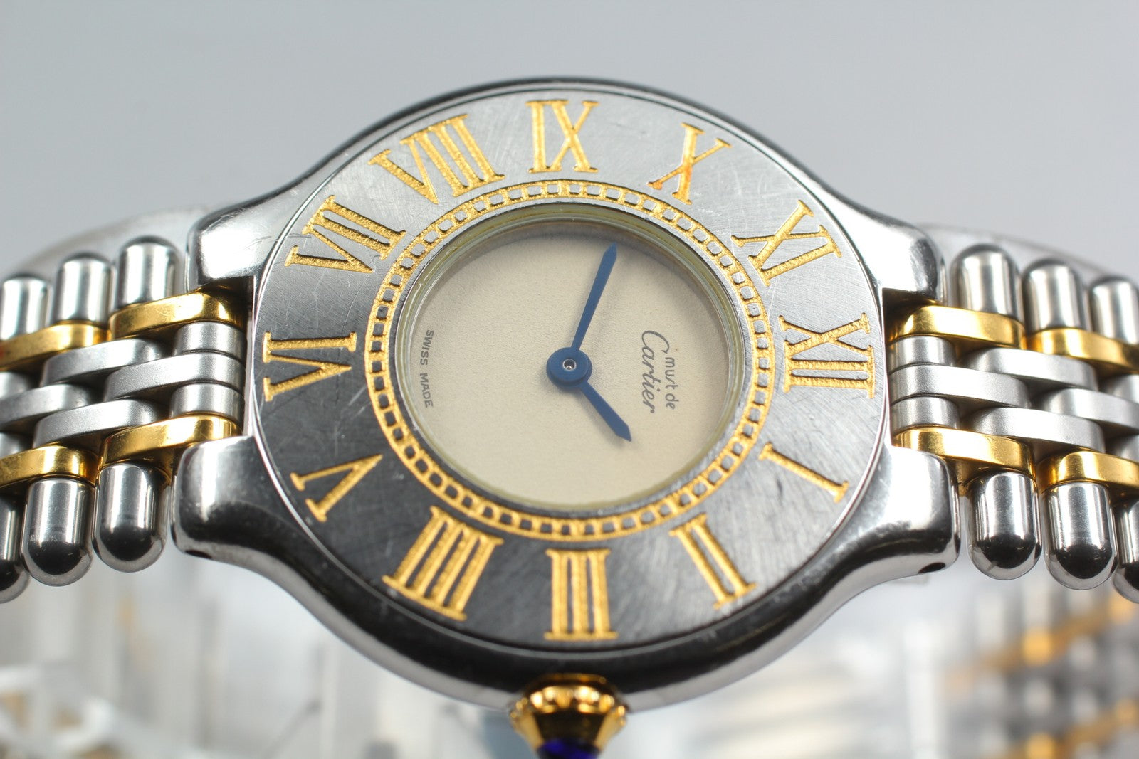 Vintage [Exc+5 Box] Cartier Must de Cartier 21 27mm Silver Gold Women's Qz Watch