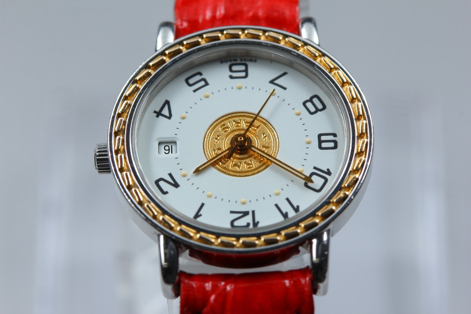 Vintage [Exc+5 Box] HERMES Sellier White Dial Red 24mm Woman's Quartz Watch