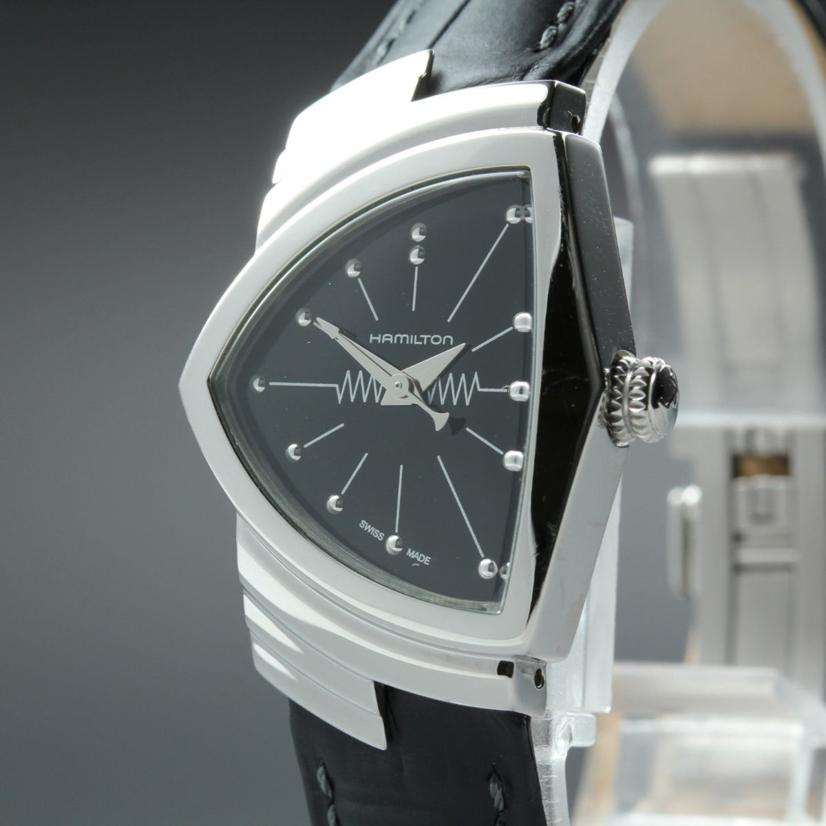 [Exc+5] New Batt HAMILTON Ventura H242112 Quartz Black Women's Watch 24mm JAPAN