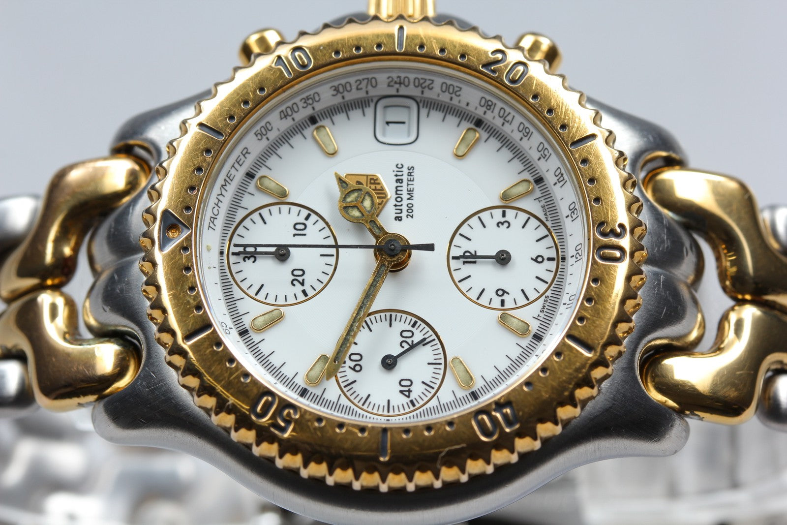 TAG HEUER SEL CG2120-R0 Automatic Chronograph White Men's Watch 38mm JAPAN Box