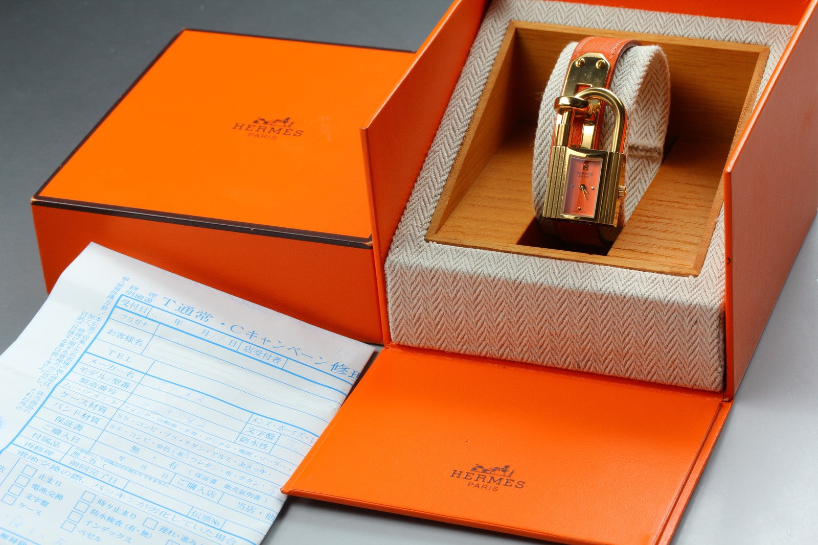[Overhauled /Box] HERMES Kelly Watch Orange Dial Gold "A" Woman's Watch Quartz