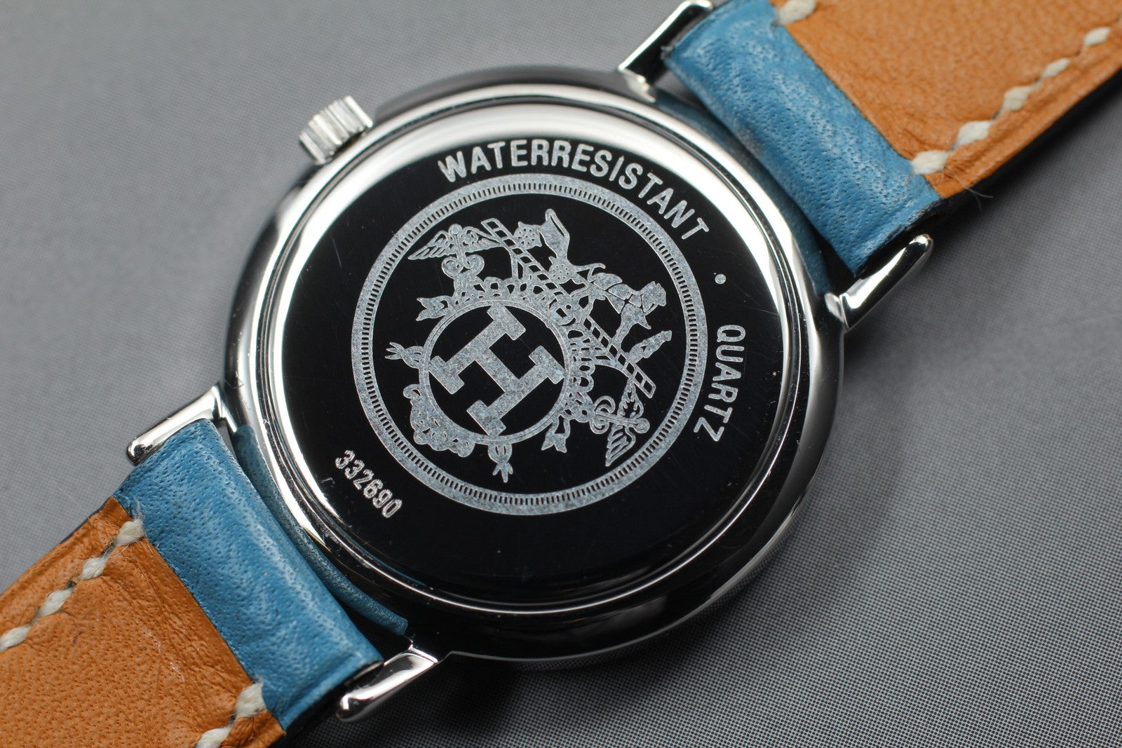 Vintage [Exc+5 Box] HERMES Meteor Gold Blue "C " 24mm Woman's Watch Quartz