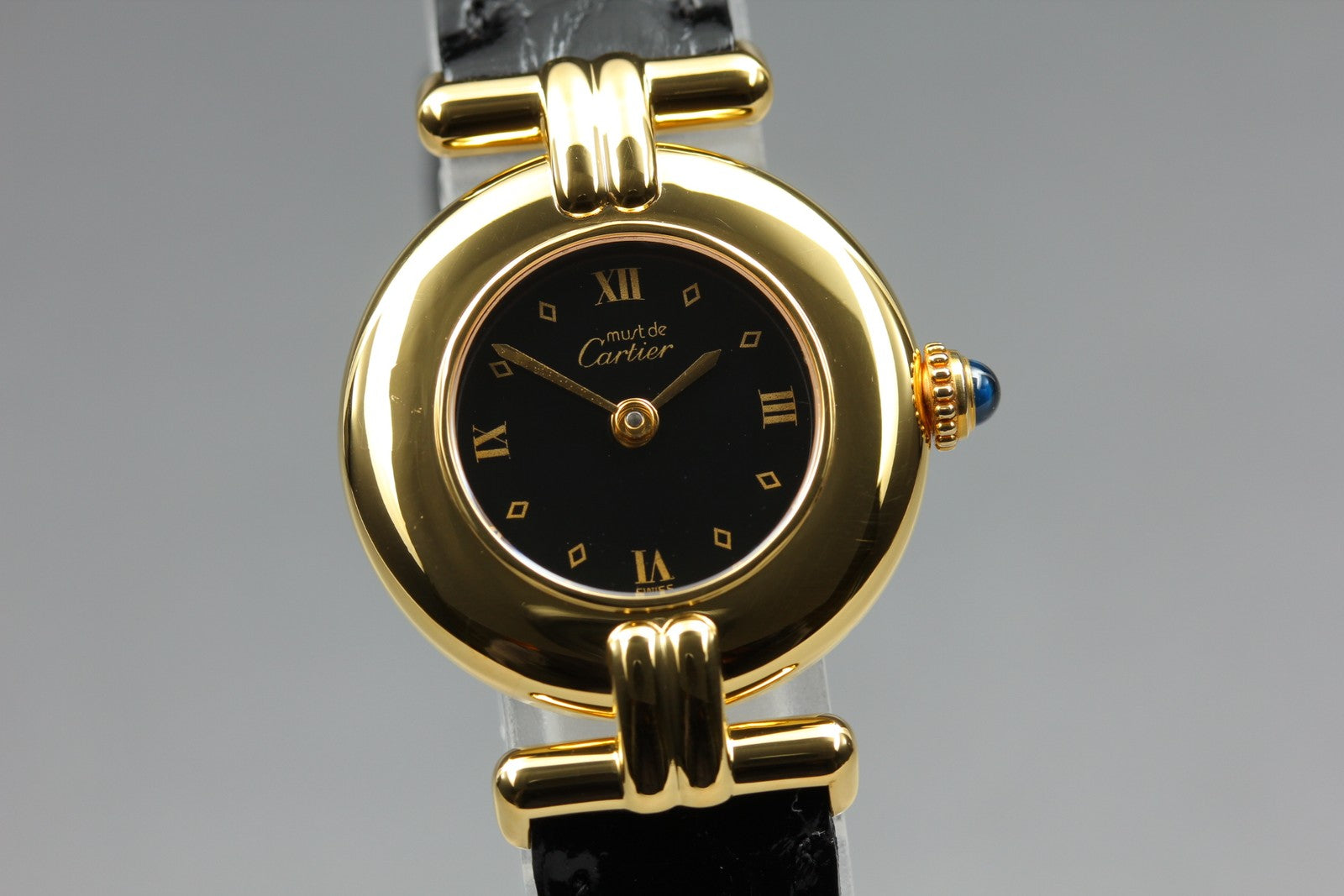 Vintage Cartier Must Colisee Vermeil 590002 Black Gold Women's Quartz Watch