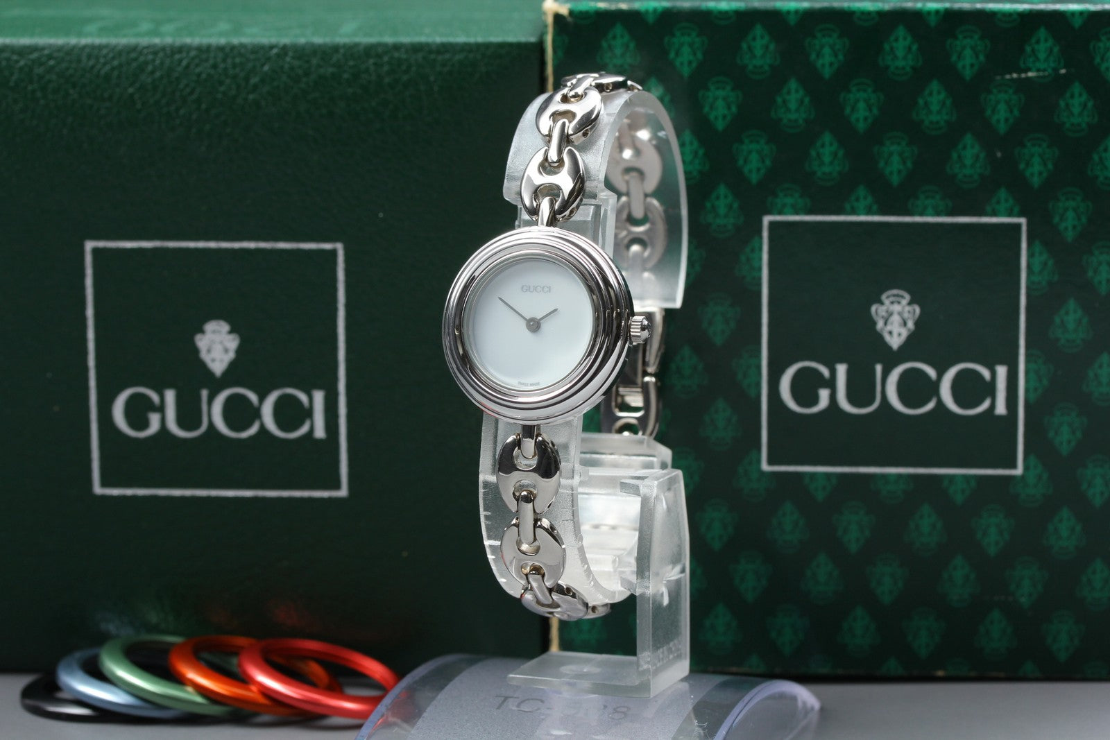 Gucci Change Bezel 11/12.2 6 Colors Silver Women's Quartz Watch Vintage [Box]