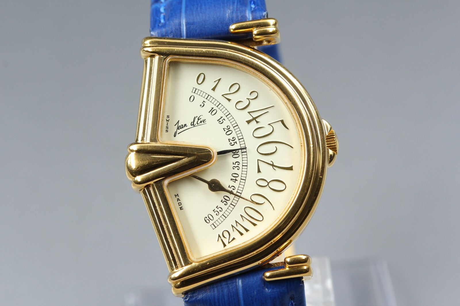Vintage Jean d'eve Sectora Gold 30mm Blue Ivory Dial Unisex Quartz Watch