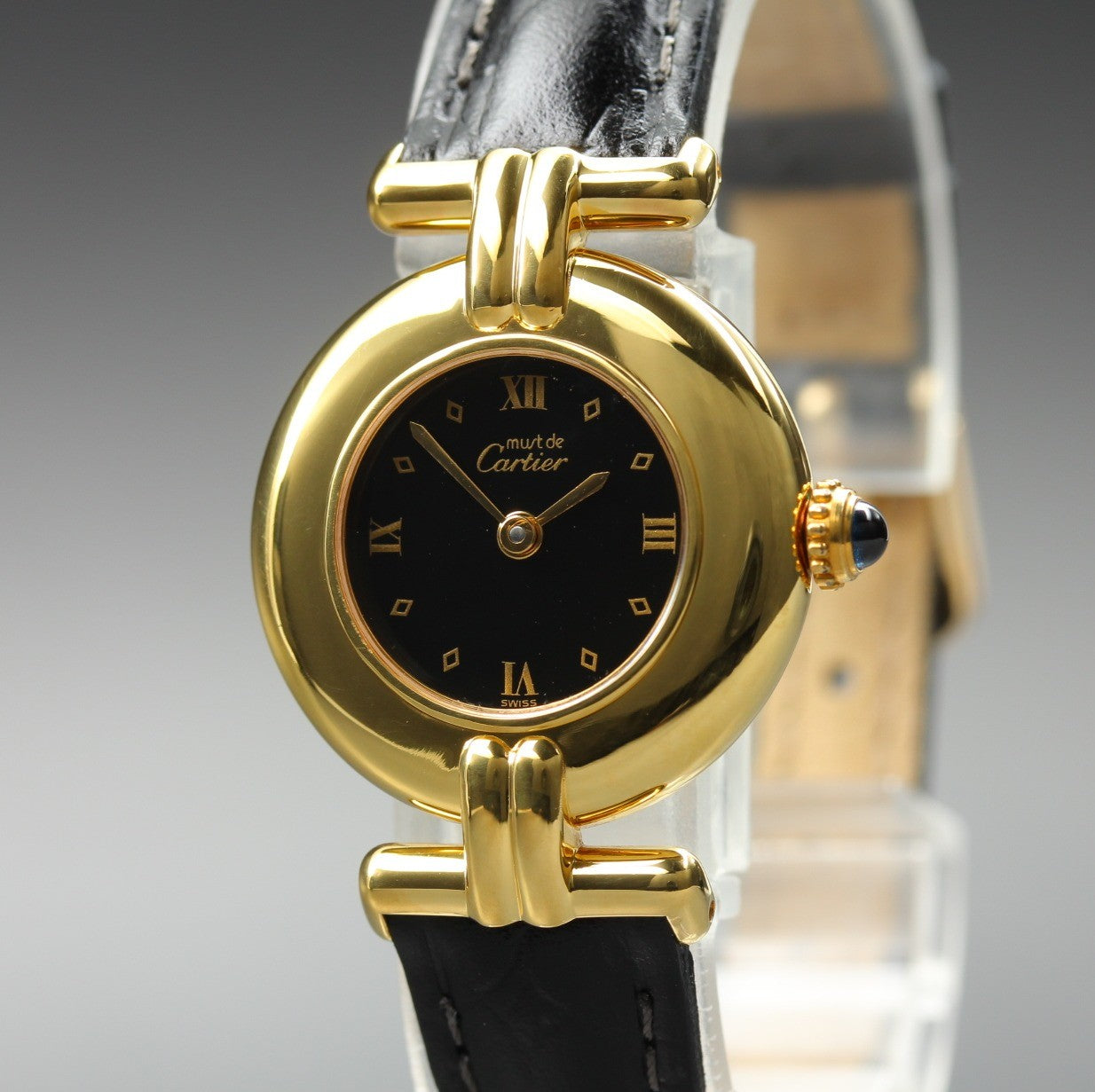Cartier Must Colisee Vermeil 590002 Black Gold Women's Qz Watch Vintage [Pouch]