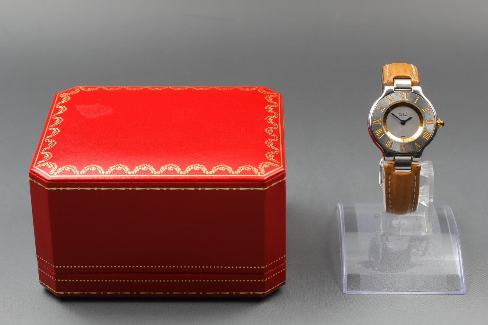 Vintage Cartier Must De 21 1340 Silver Quartz Women's Watch 27mm JAPAN Box