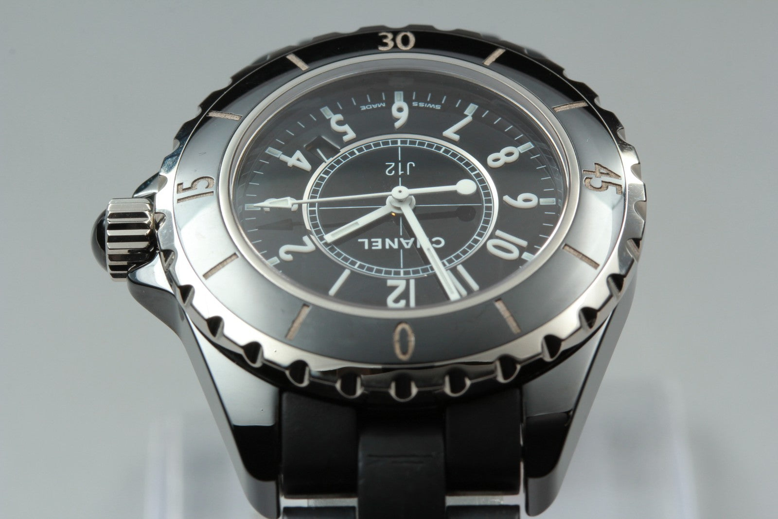 Overhauled Exc+5 Box CHANEL J12 H0681 Black Ceramic Rubber 33mm Qz Women’s Watch