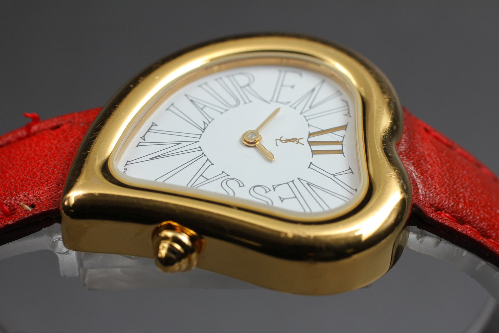 Overhauled [Exc+4] Yves Saint Laurent Heart Gold Red 30mm Women's Watch Quartz