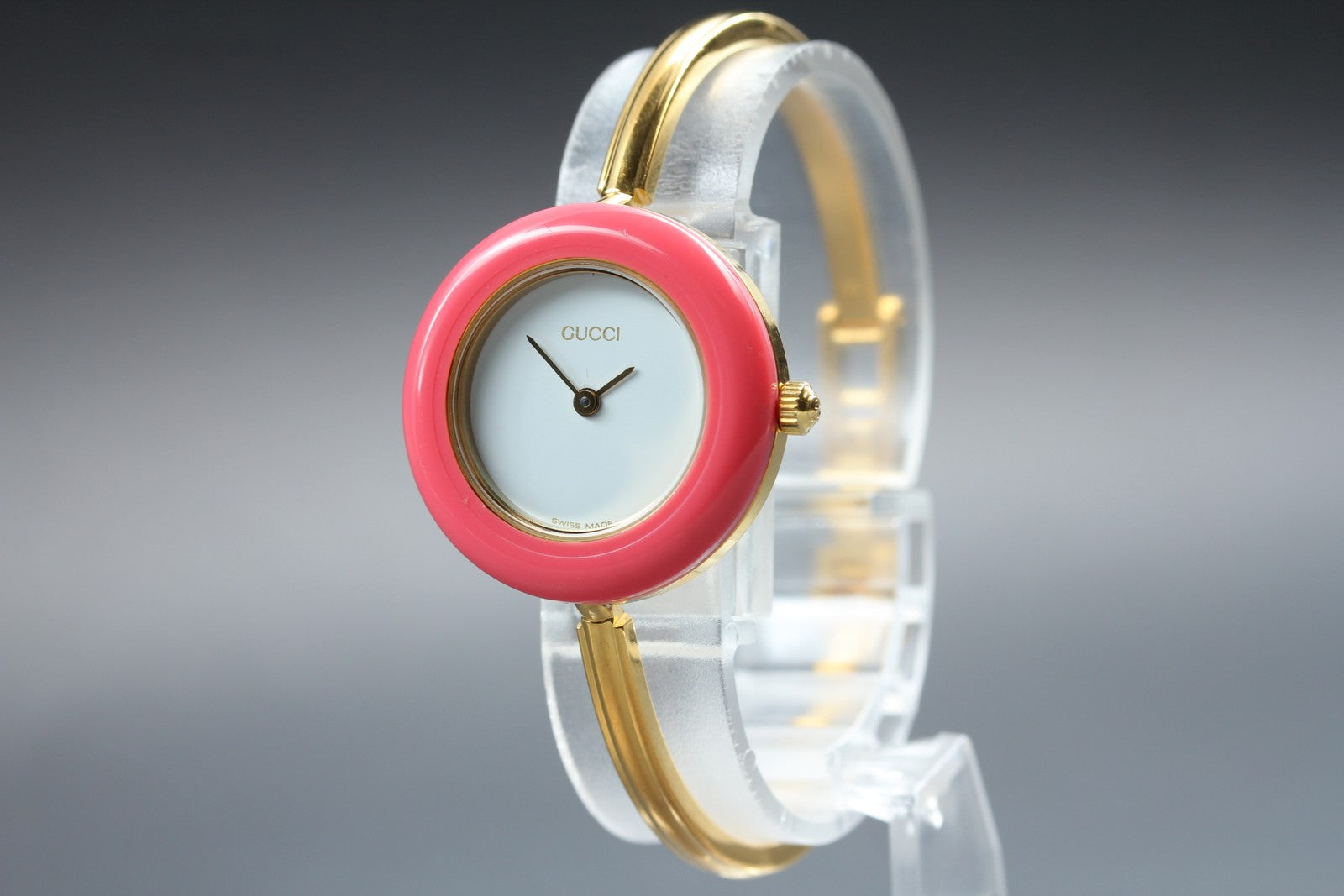 Vintage [S Size] Gucci Change Bezel 11/12.2 Pink Bezel Gold Women's Qz Watch