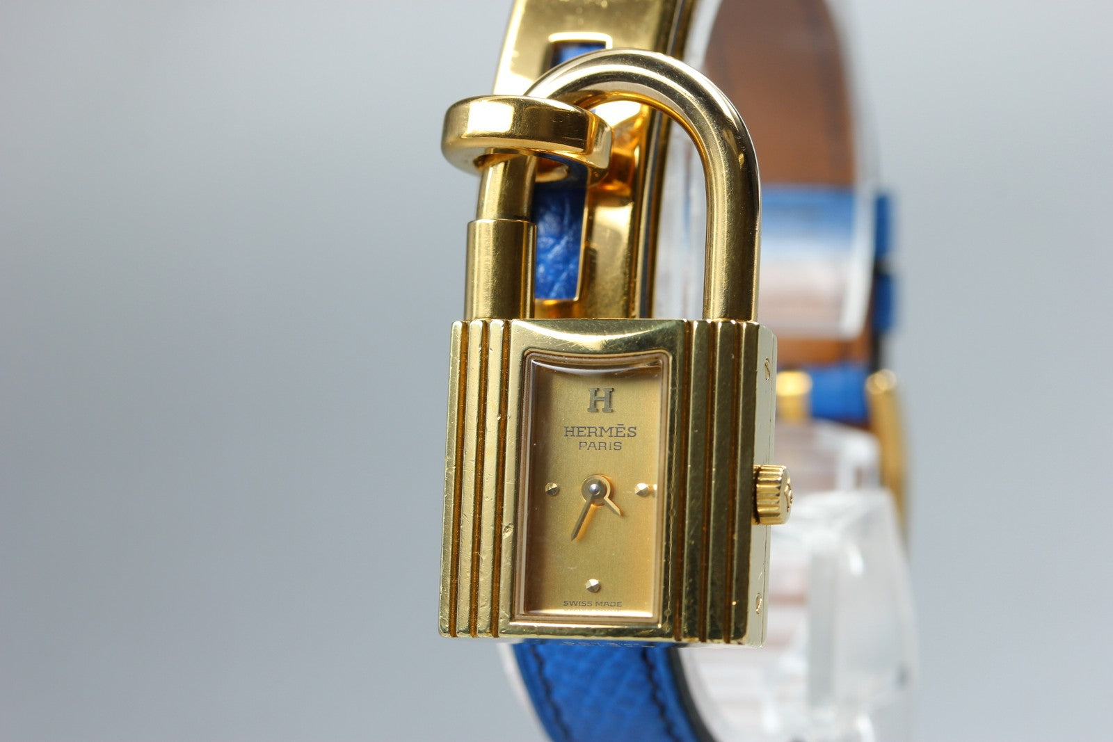 HERMES Kelly Watch Gold Dial Blue "U" 20mm Woman's Watch Quartz Vintage [w/Box]