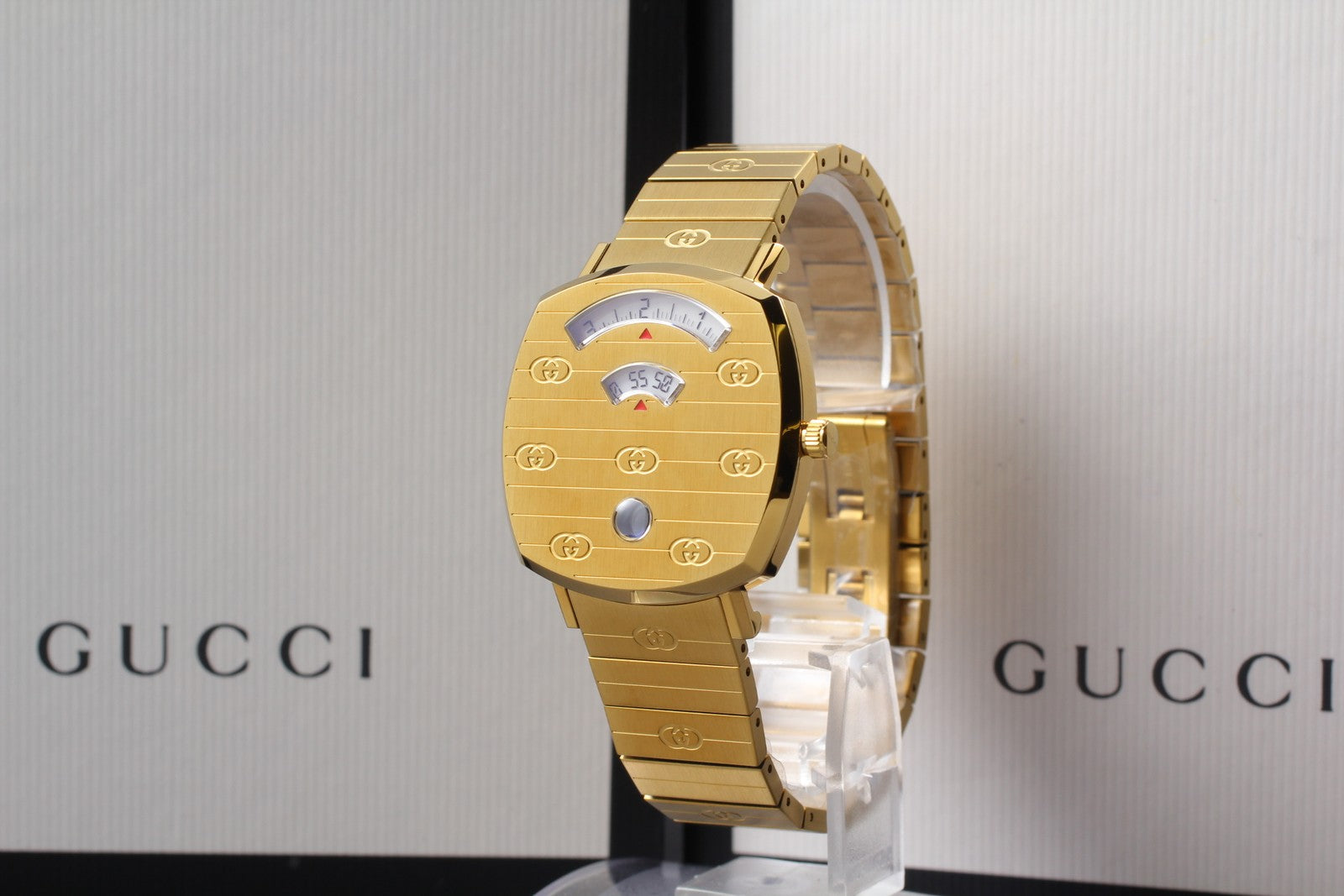 [MINT Box] GUCCI Grip 157.4 YA157403 35mm Gold GG Man's Quartz Watch From JAPAN