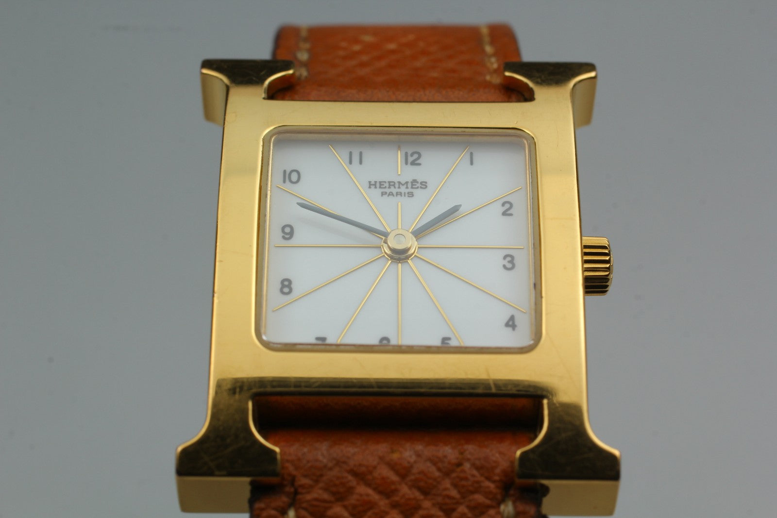 [Exc+4 Box] HERMES H Watch HH1.201 Gold Brown  "L" Woman's Watch Quartz JAPAN