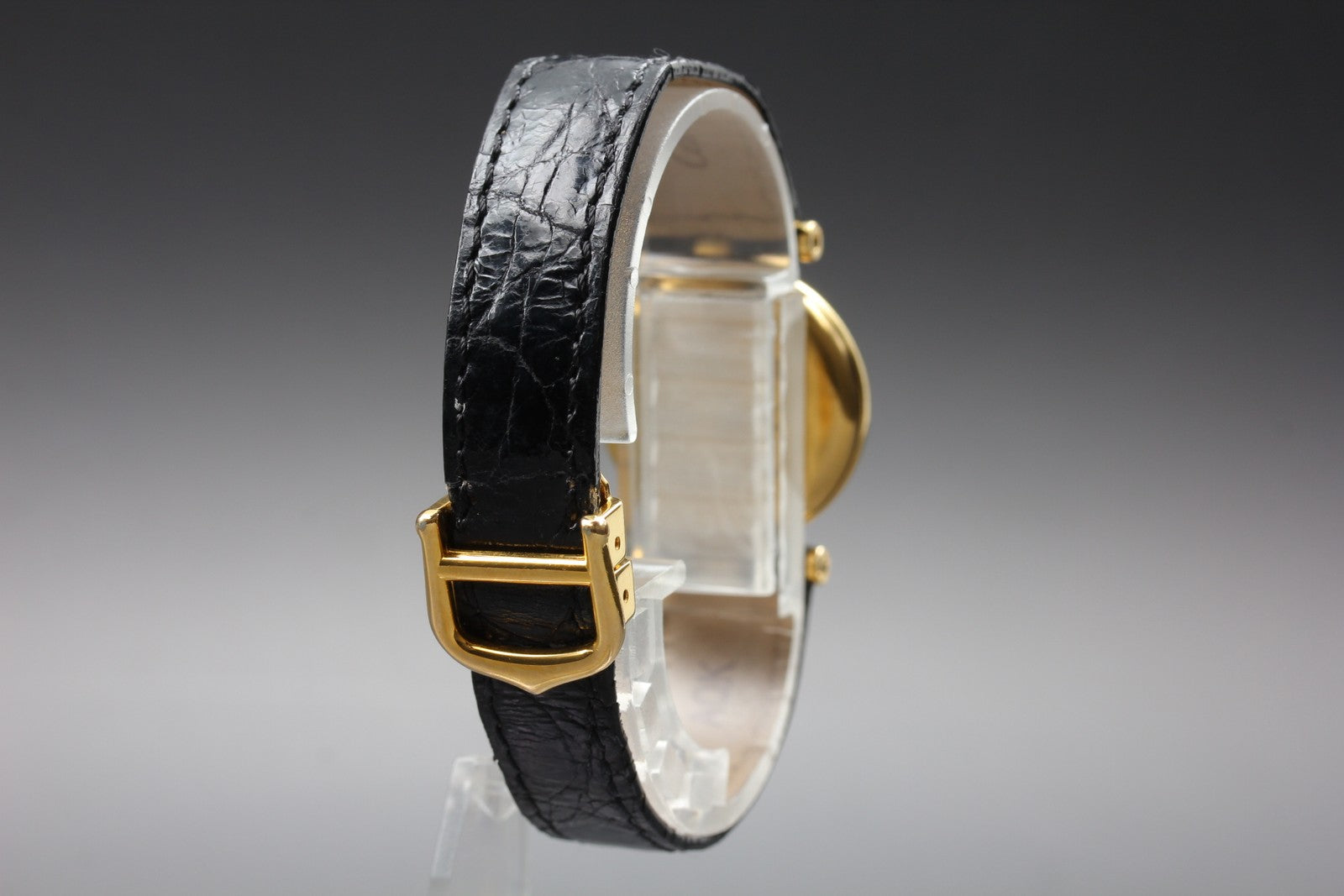 Vintage Cartier Must Vendome Vermeil 590004 Gold Black 24mm Women's Qz Watch