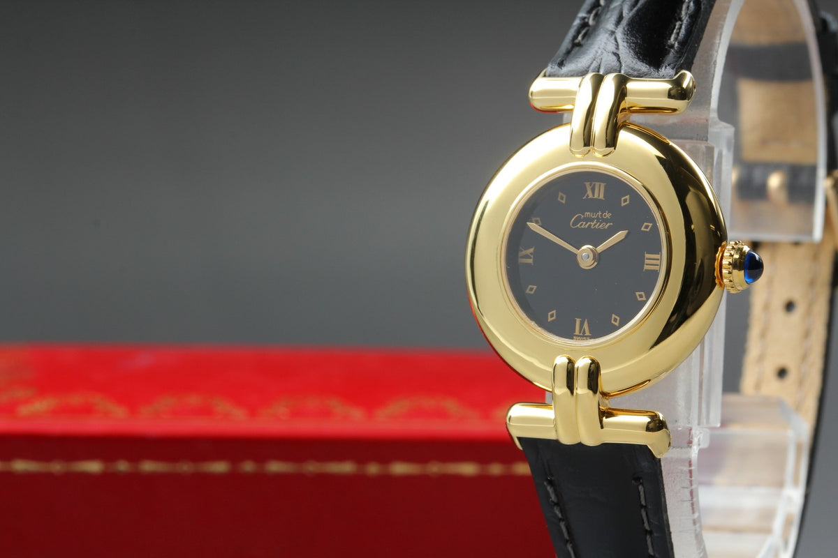 Cartier Must Colisee Vermeil 590002 Black Gold Women's Qz Watch Vintage [Box]