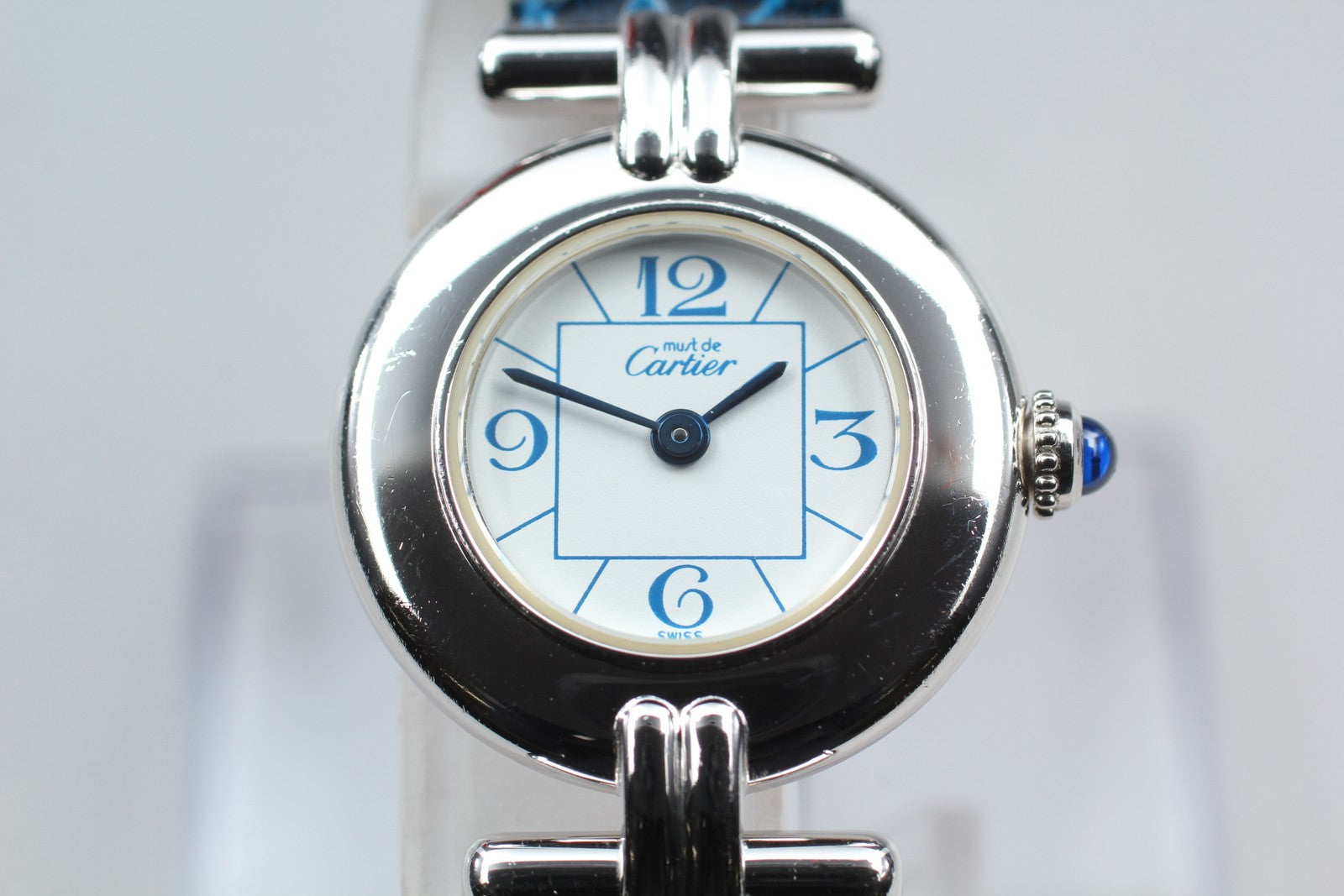 Cartier Must Colisee Vermeil 2411 Silver Blue Women's Quartz Watch [Pouch]