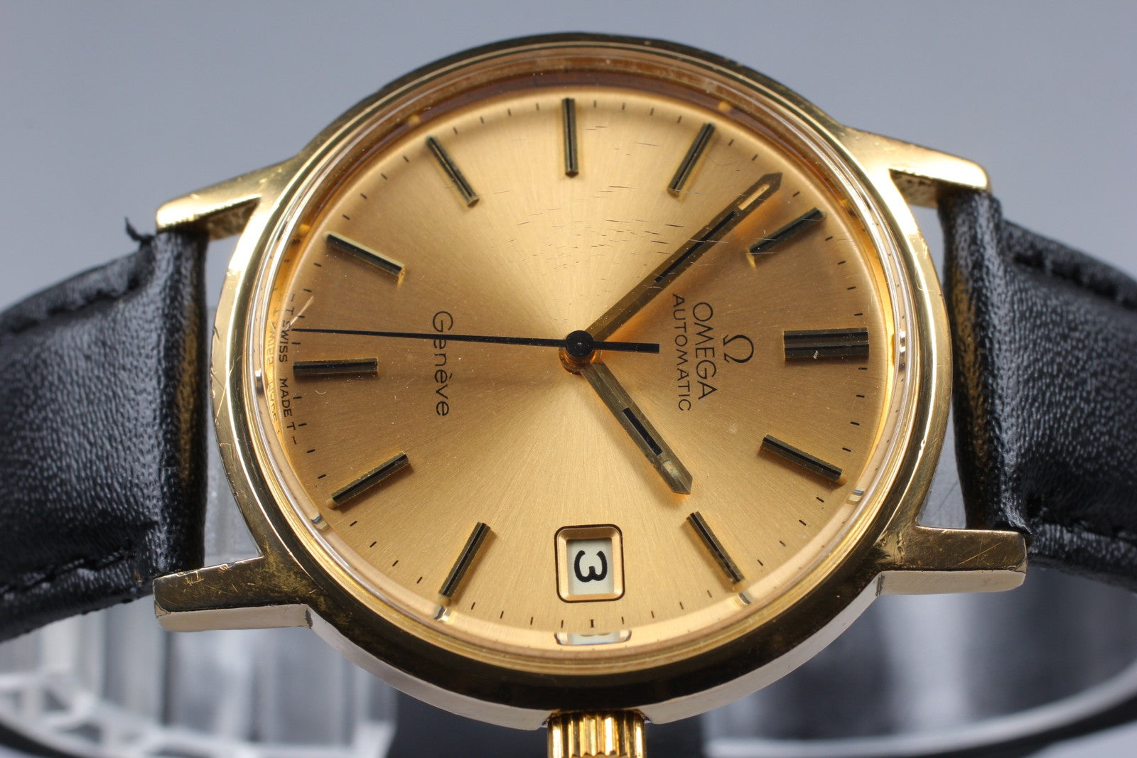 [Exc+5] Omega Geneve 166.0163 Cal.1012 35mm Automatic Date Gold Men's Watch