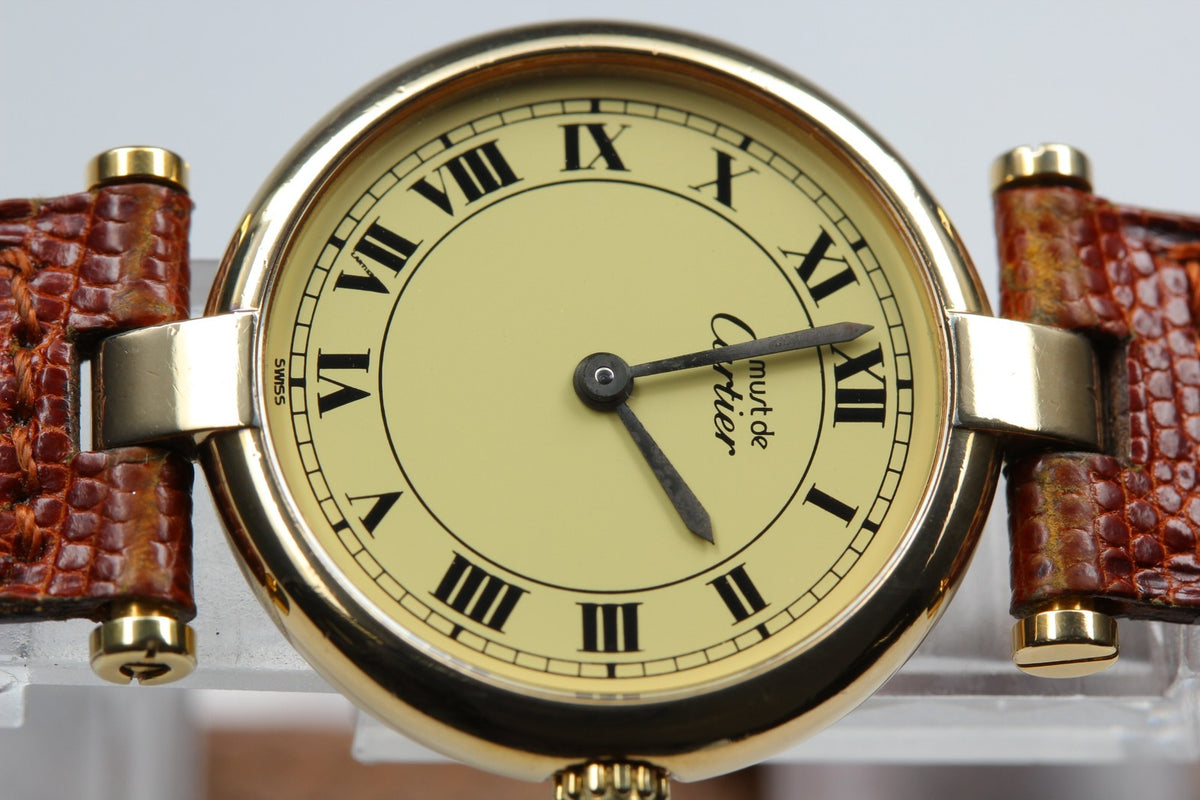 Cartier Must Vendome Vermeil Gold Brown 24mm Women's Quartz Watch Vintage [Box]