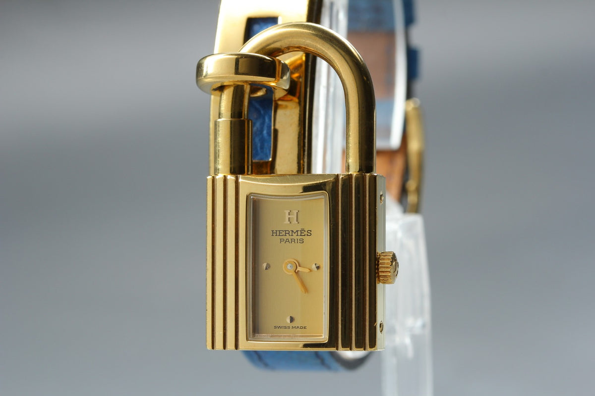 [Overhauled] HERMES Kelly Watch Gold Dial Blue "W" Woman's Quartz Watch Vintage