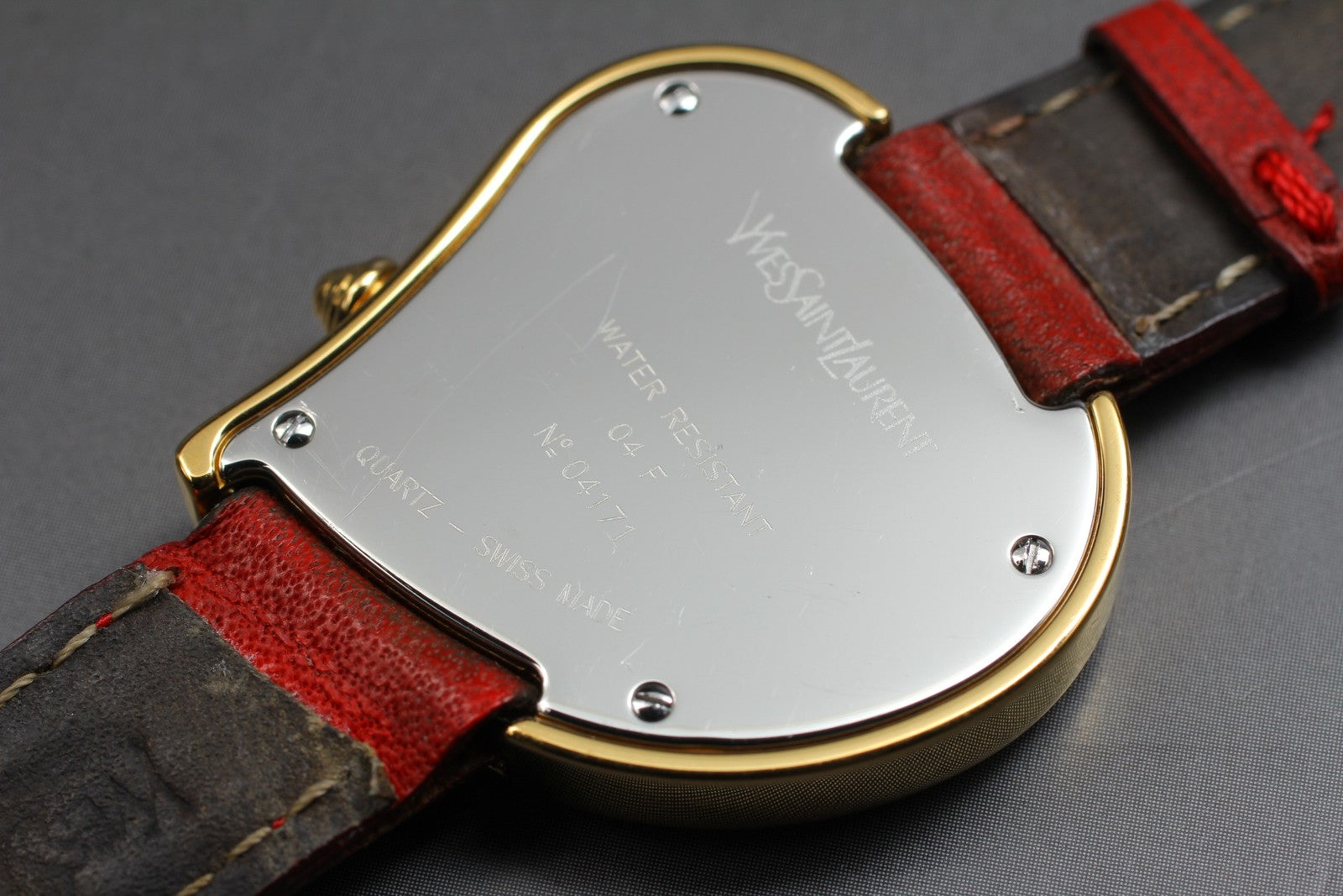 Overhauled [Exc+4] Yves Saint Laurent Heart Gold Red 30mm Women's Watch Quartz