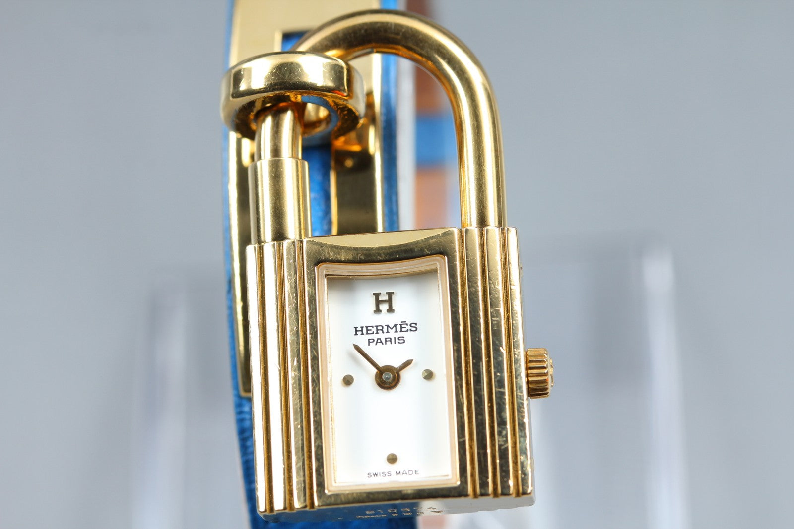 Vintage HERMES Kelly Watch Gold Blue "Z" Woman's Quartz Watch JAPAN [Box]