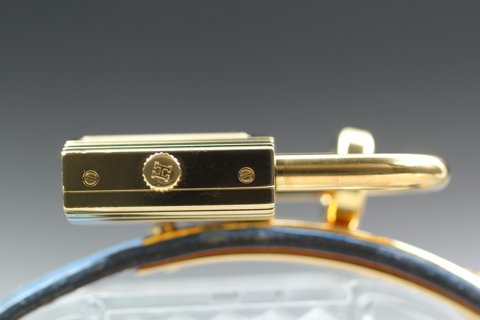 Vintage HERMES Kelly Watch Gold Dial Blue Leather "Y" Womans Watch Quartz [Box]