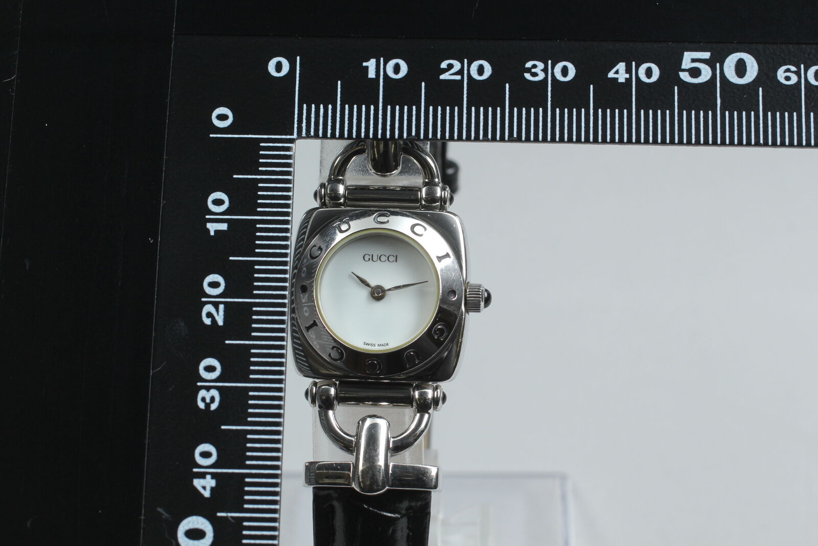 [Exc+5 w/Box] GUCCI Horsebit 6300L Silver*Black Woman's Quartz Watch From JAPAN