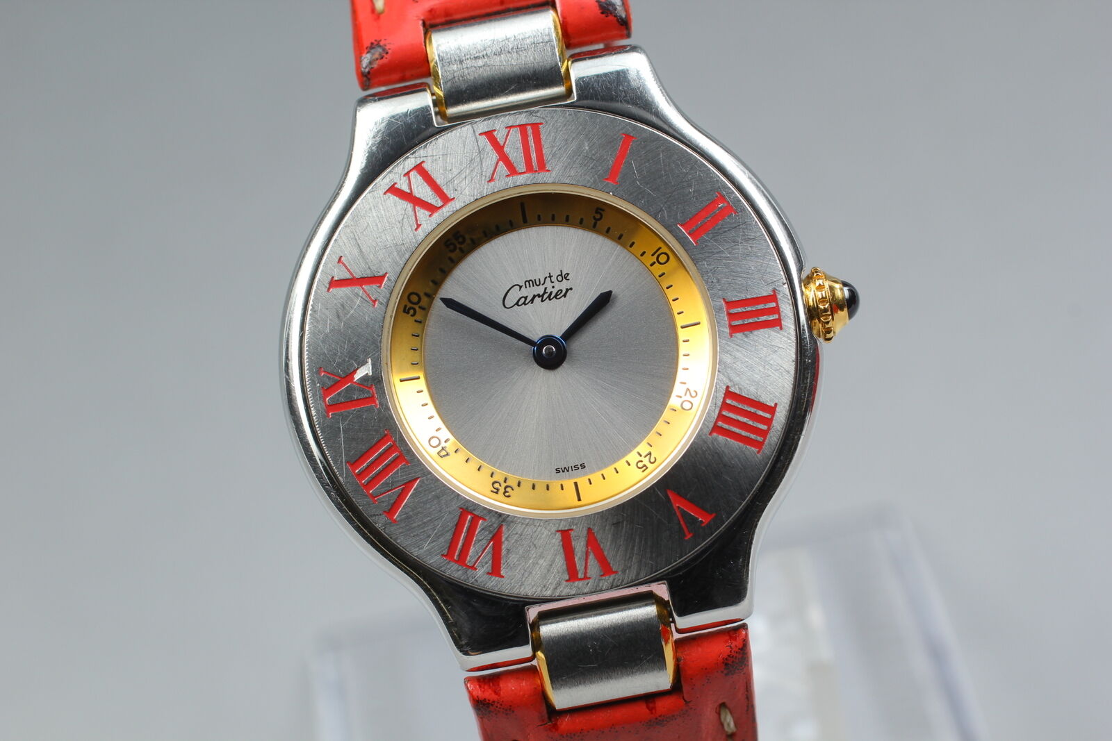 New Battery [Exc+4 Box] Cartier Must de Cartier 21 1330 Red 30mm Unisex Qz Watch