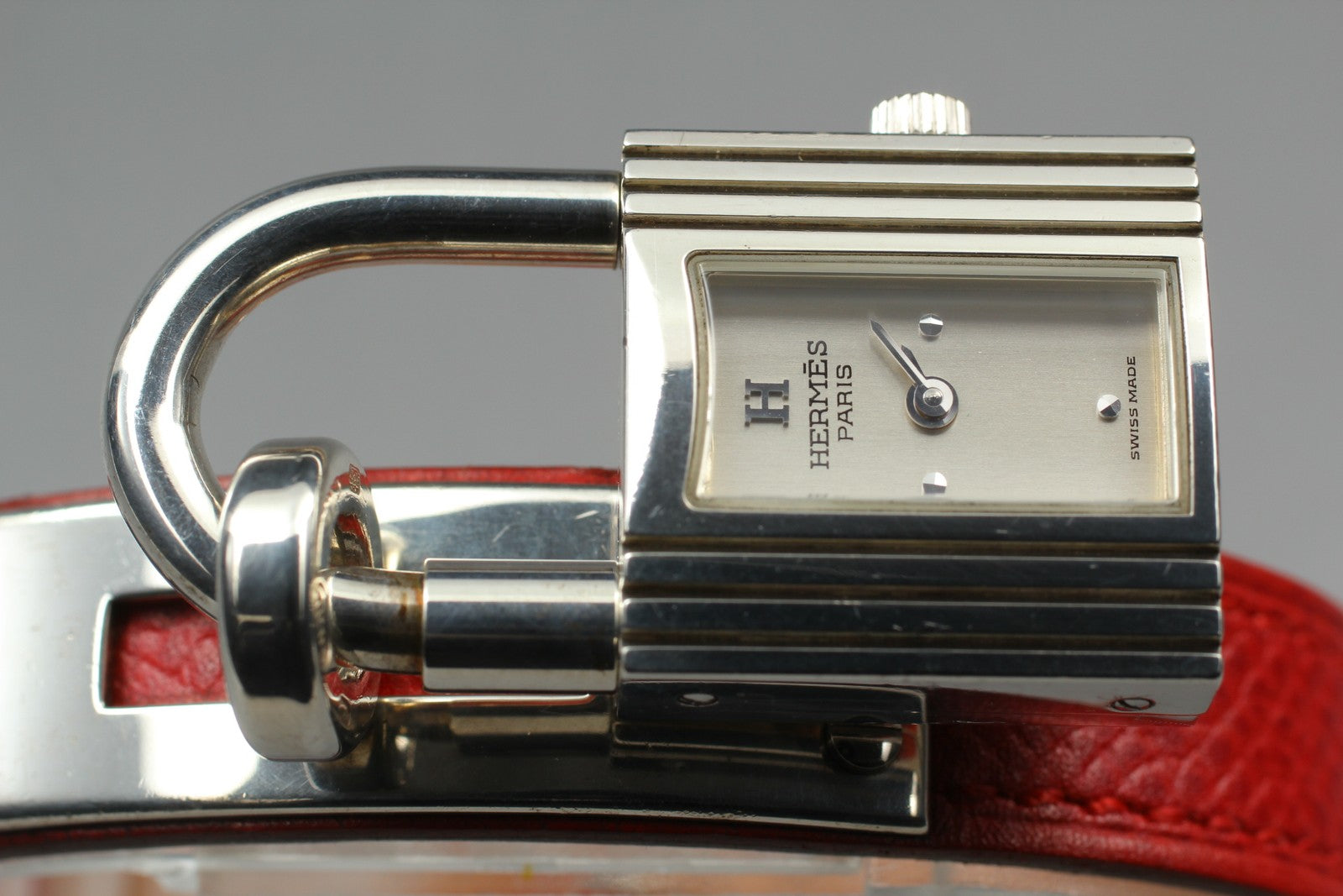 Vintage [Exc+5] HERMES Kelly Watch Silver Red Leather "Y" Woman's Quartz Watch