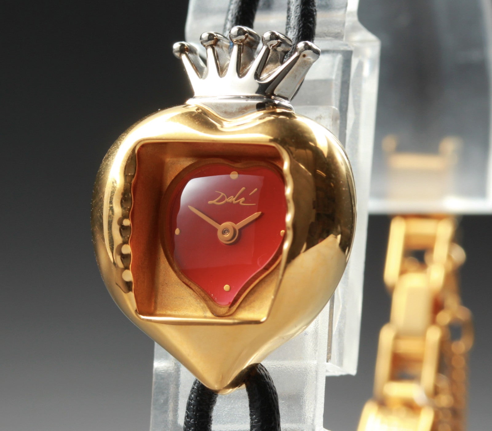 [Exc+5] Salvador Dali Royal Heart 19mm Gold Red Dial Women's Quartz Watch JAPAN