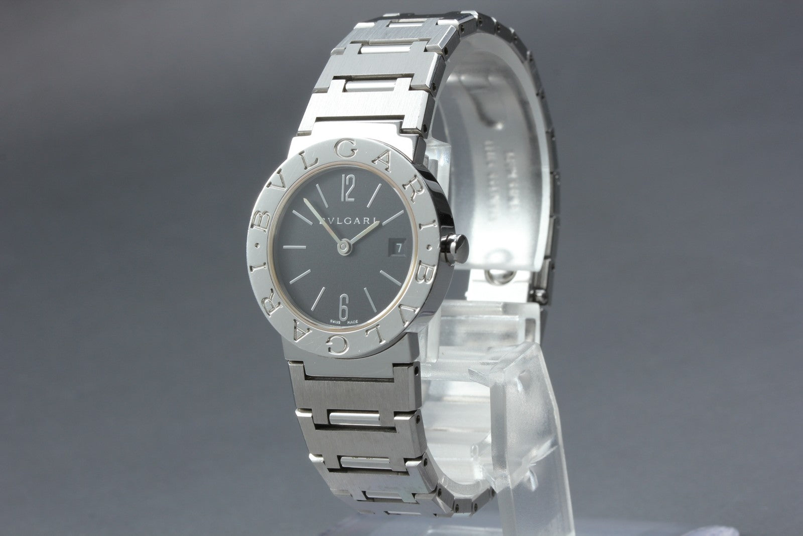 New Batt BVLGARI BB26SS Black Dial Quartz Date Women's Watch  26mm Used JAPAN