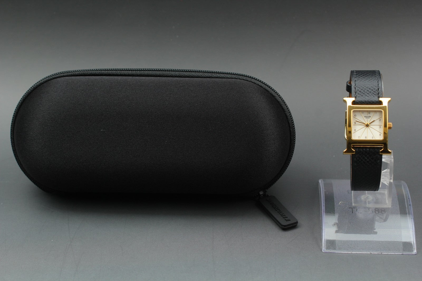 [Exc+5] HERMES H Watch HH1.201 Gold Black "A" 21mm Woman's Watch Quartz JAPAN