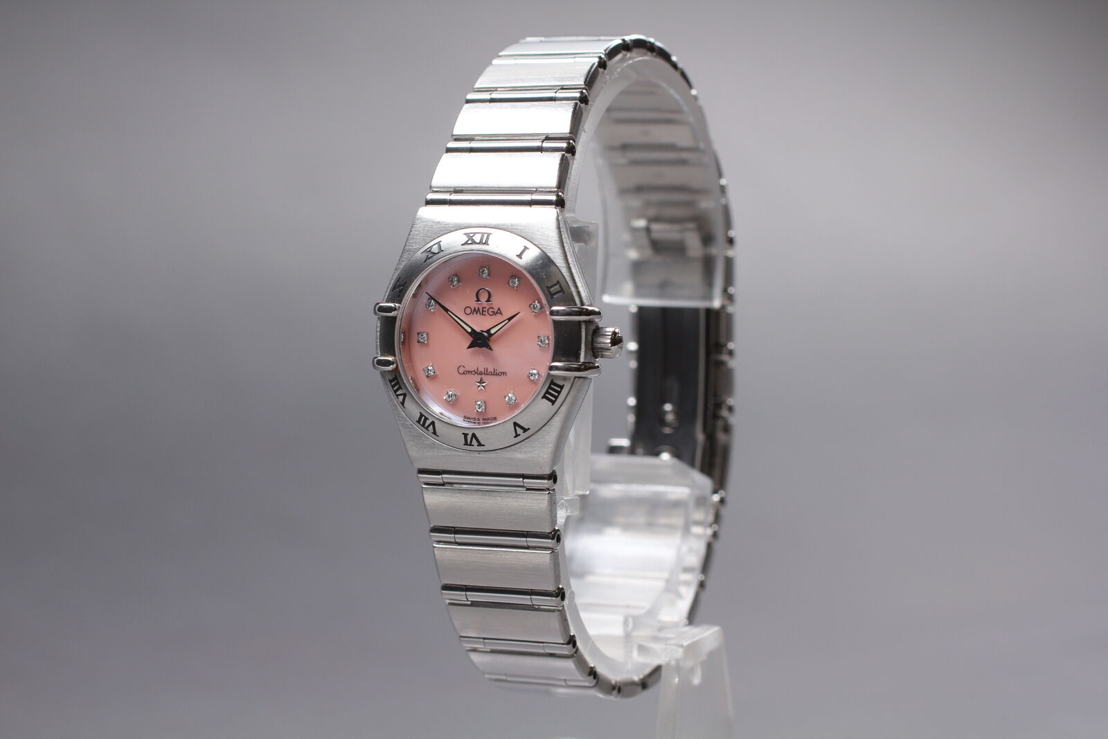 New Battery Exc+5 Box Omega Constellation Mini 1562.65 Pink Shell Qz Women Watch