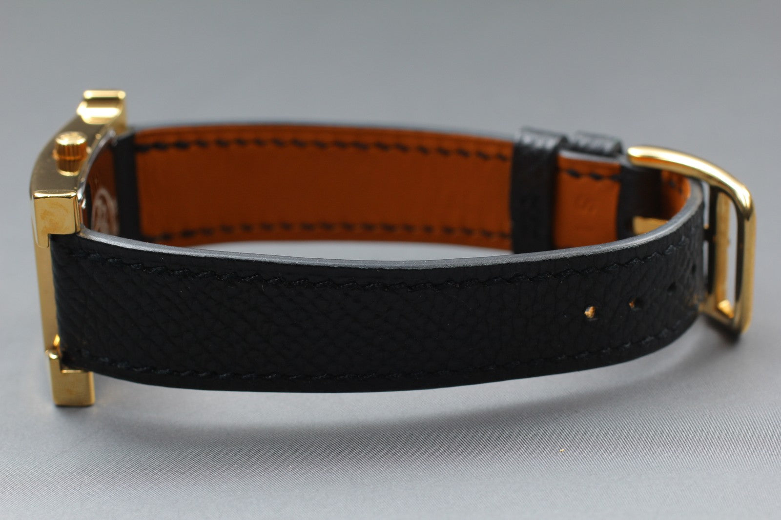 [Exc+5] HERMES H Watch HH1.201 Gold Black "N" 21mm Woman's Watch Quartz JAPAN