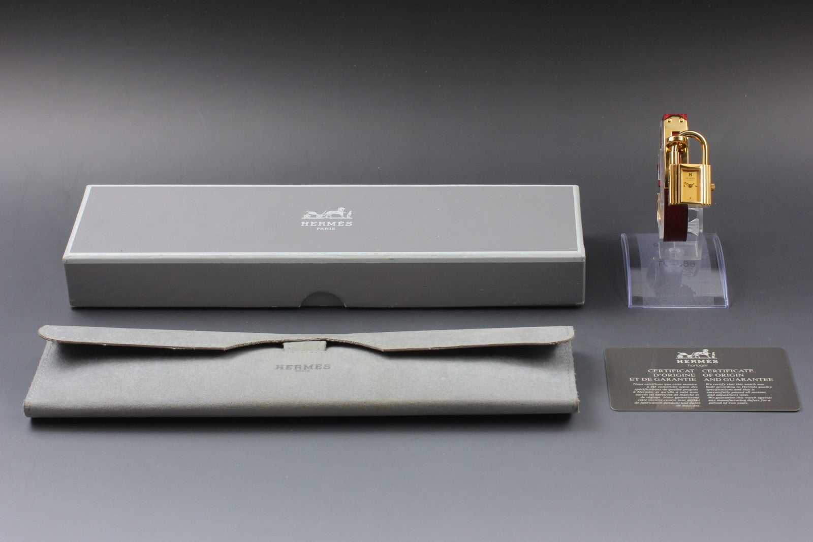 Vintage [Exc+5 Box] HERMES Kelly Watch Gold Red "U" Woman's Quartz Watch JAPAN