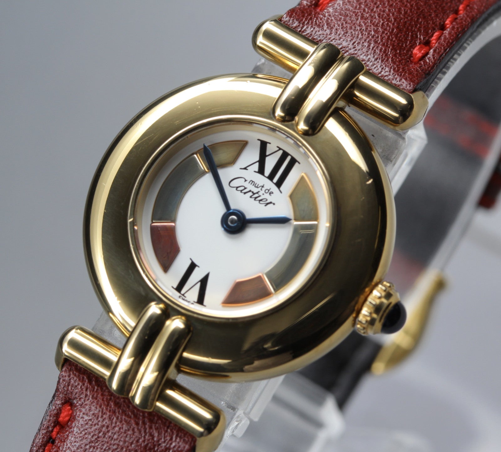 Vintage [Near MINT-] Cartier Must Colisee Vermeil 590002 Red Women's Qz Watch