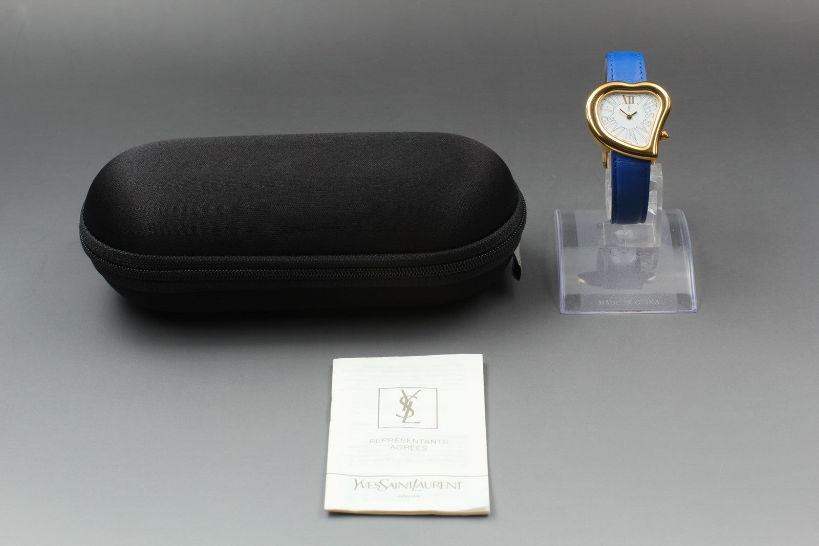 [Exc+5] Yves Saint Laurent Heart Gold Blue 30mm Women's Watch Quartz JAPAN
