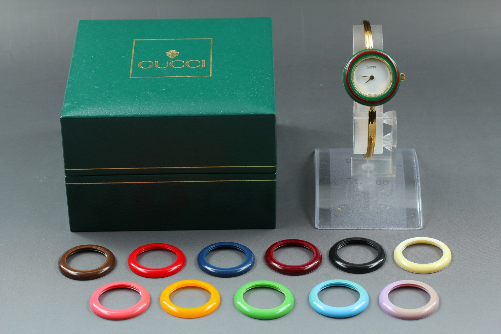 Vintage GUCCI Change Bezel 11/12.2 12Color Quartz Women's Watch 25mm JAPAN Box