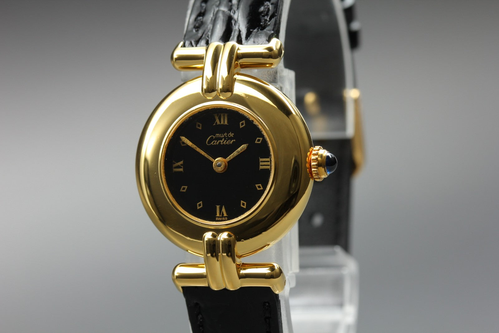 Vintage Cartier Must Colisee Vermeil 590002 Black Gold Women's Qz Watch [Box]