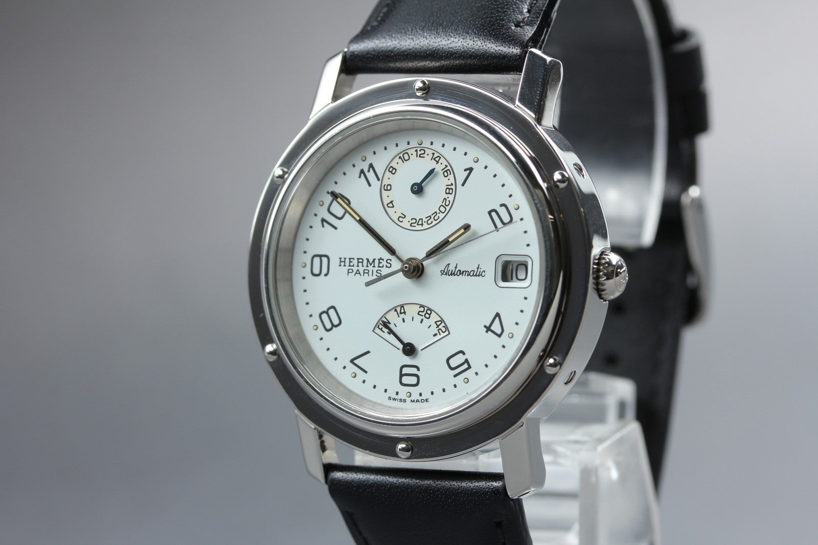 HERMES Clipper CL5.710 GMT Automatic White Dial Date Men's Watch 36mm JAPAN