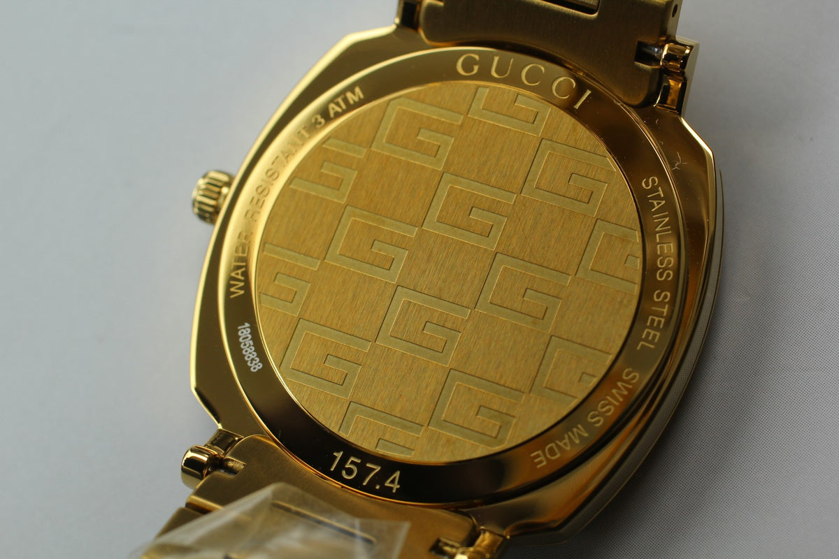 [MINT Box] GUCCI Grip 157.4 Gold 35mm GG Man's Quartz Watch From JAPAN