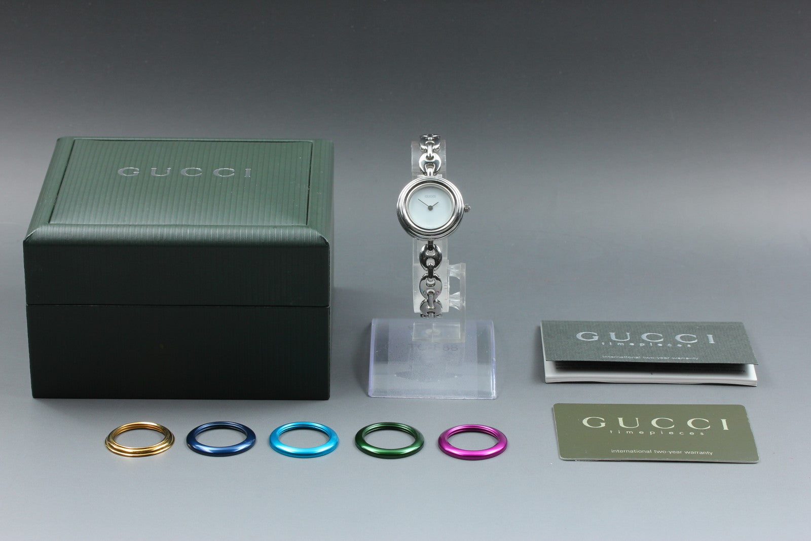Vintage Gucci Change Bezel 11/12.2L 6 Colors Silver Women's Quartz Watch [w/Box]