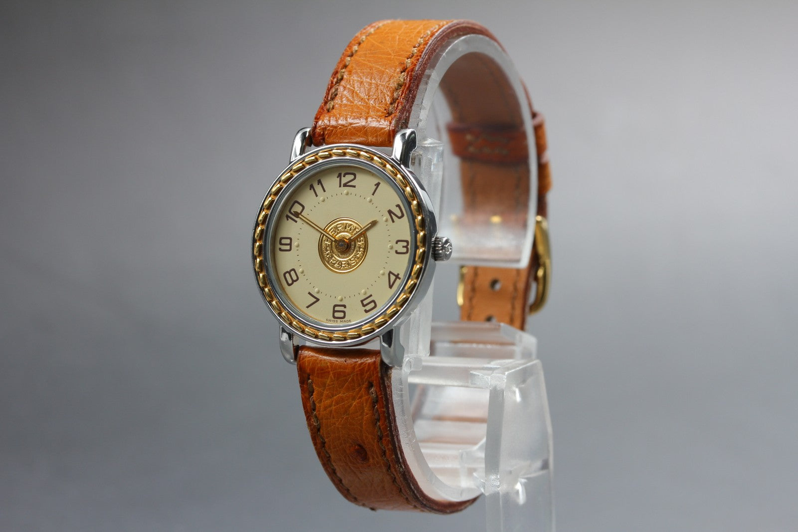 Vintage HERMES Sellier SE4.220 Gold Brown "Z" 24mm Woman's Quartz Watch